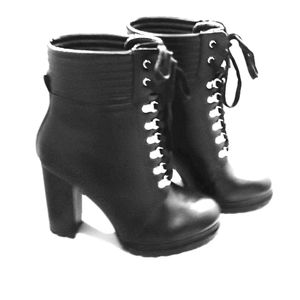 New Over The Ankle Black Lace Up Boots, Booties, Black, Size 9.5 Wide